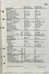 1962 Ethyl Corporation Brief Passenger Car Data Booklet Lincoln Imperial Olds