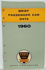 1960 Ethyl Corporation Brief Passenger Car Data Booklet Chevrolet DeSoto Edsel