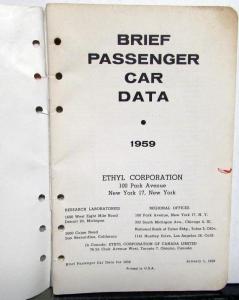 1959 Ethyl Corporation Brief Passenger Car Data Booklet Chevrolet DeSoto Edsel