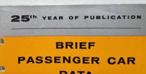 1958 Ethyl Corporation Brief Passenger Car Data Booklet - 25th Year Edition