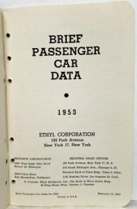 1953 Ethyl Corporation Brief Passenger Car Data Booklet 20th Year Henry J Olds