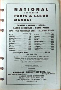 1953 National Automobile Parts and Labor Manual for 46-53 Passenger Cars