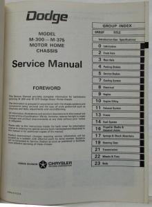1970-1972 Dodge Motor Home Chassis Service Shop Repair Manual M-300 & M-375