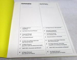 1974 Renault Corporate Summary Retrospective Report Booklet History Progression