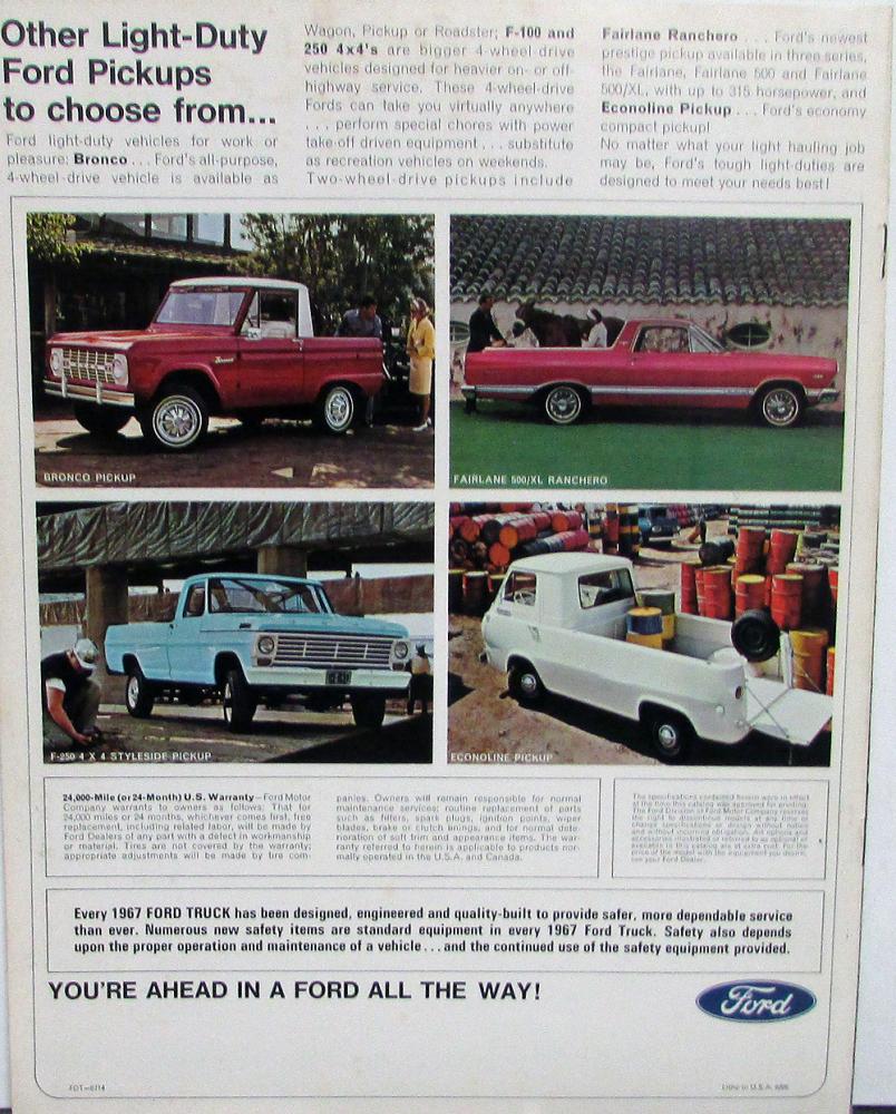 1967 Ford Pickup Truck F100 F250 F350 Sales Brochure Original
