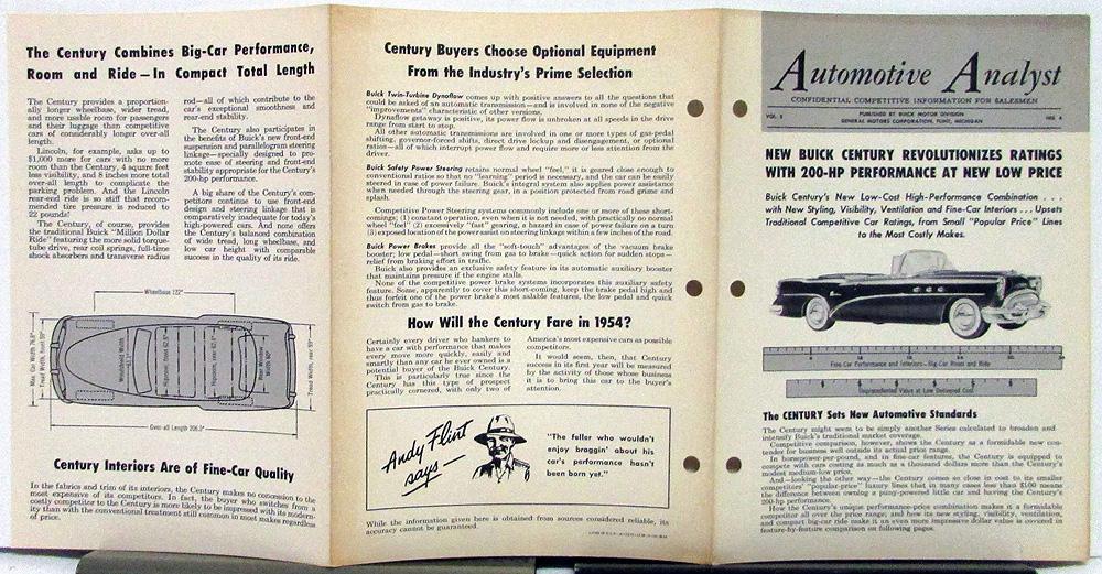 1954 Buick Century Automotive Analyst Comparison To ALL Cars Salesman Only Item