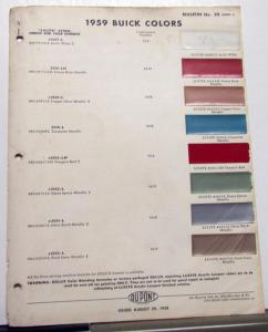 1959 Buick Paint Chip Colors by DuPont Bulletin 30 Original