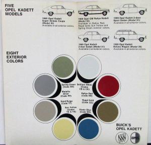 1969 Opel Kadett Buick Exterior Color Paint Chips Folder Specs Models Original