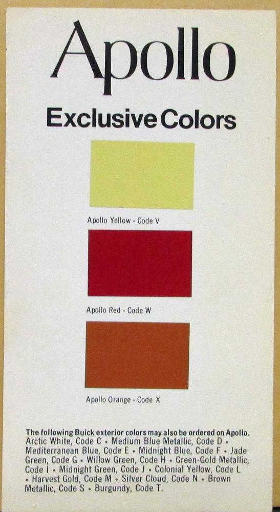 1977 Buick Apollo Exclusive Colors Sales Card with Paint Chips Original
