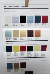 1977 Buick Exterior Colors Paint Chips & Metallics Sales Folder Original