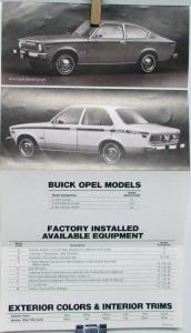 1977 Buick Opel Coupe Sedan Sales Folder with Specs Equip MPG Original