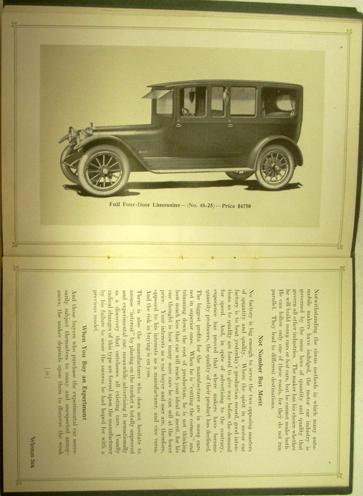 1917 Winton Six 48 Auto Sales Brochure with Prices ORIGINAL