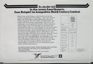 1979 Buick Century Limited Sedan German Text Market Data Sheet Original