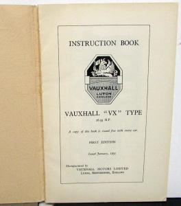 1931 Vauxhall VX Type Owners Manual Special Overseas Model Care & Op Instruction