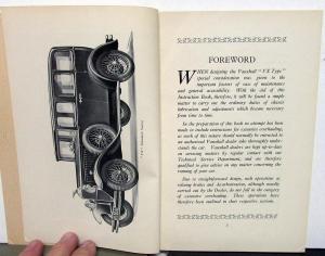 1931 Vauxhall VX Type Owners Manual Special Overseas Model Care & Op Instruction