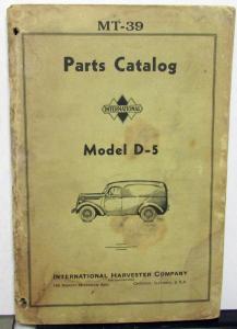 1937-38 International IH MT-39 Model D-5 Trucks Parts Book Catalog Panel Pickup