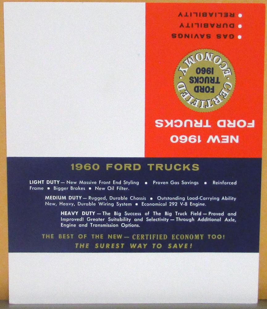 1960 Ford Truck F 100 Pickup 600 Dump 1000 Tractor C 700 Tilt Sales Card Mailer