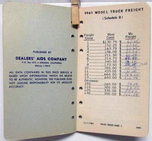 1961 Ford Trucks Extra HD Models Cash Delivered Prices Handbook Dealer Item Orig