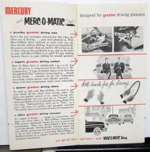 1951 Mercury Dealer Pocket Sales Brochure Merc-O-Matic Automatic Transmission