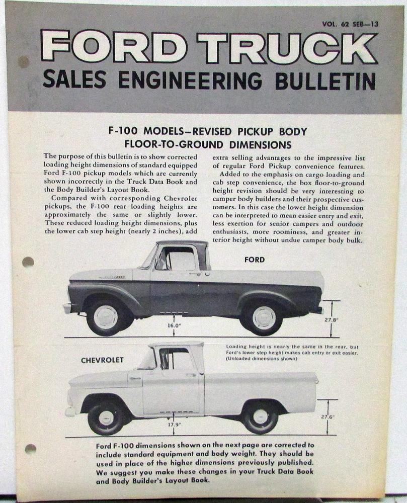 1962 Ford F 100 Pickup Truck Vs Chevy Floor To Ground