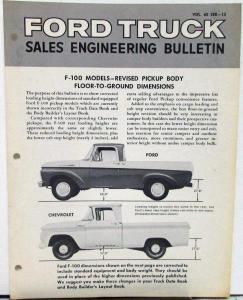 1962 Ford F 100 Pickup Truck Vs Chevy Floor to Ground Dimensions Sales Sheet