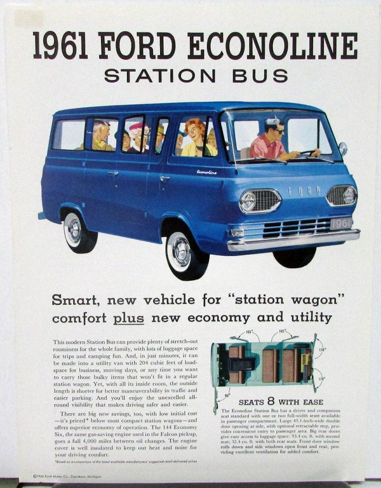 1961 Ford Econoline Station Bus Sales Sheet & Specifications REVISED Original