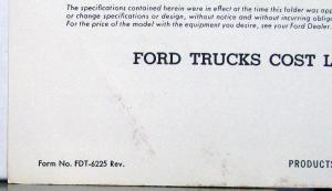 1962 Ford Pickup Truck F 100 Stake Chassis Cab Sale Folder Specification REVISED