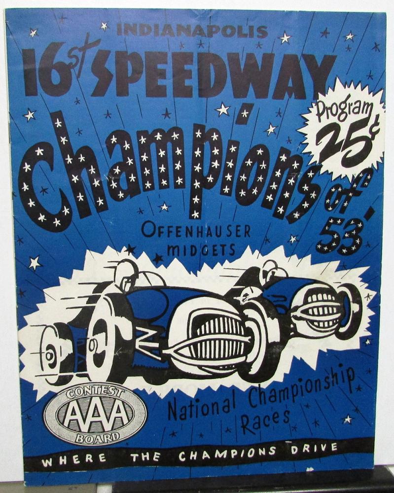 1953 Indianapolis 16th Street Speedway Midget Racing Program Dirt Track Original