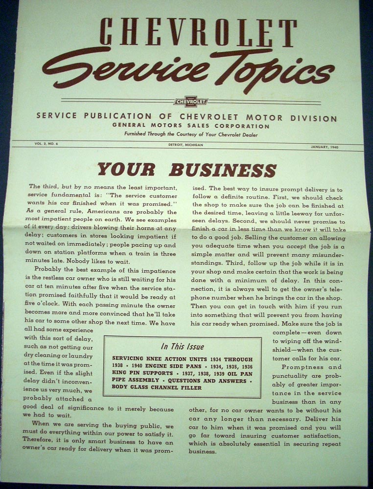 1940 Chevrolet Service Topics Volume 2 No 6 Shop Garage Repair 1934 1935 1938 39