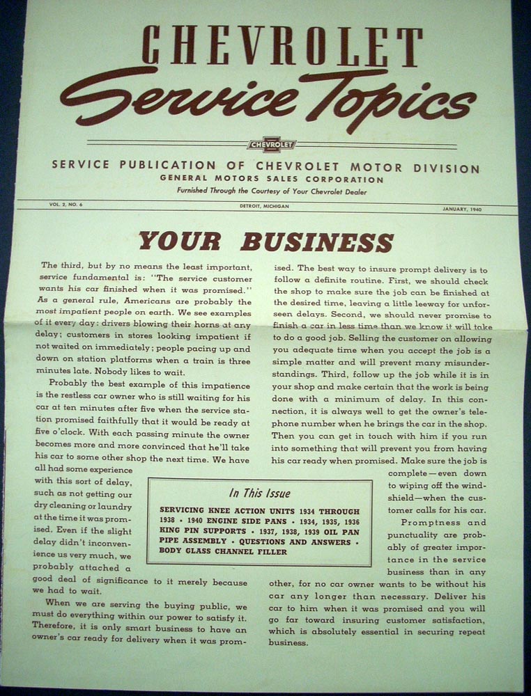1940 Chevrolet Service Topics Volume 2 No 6 Shop Garage Repair 1934 1935 1938 39