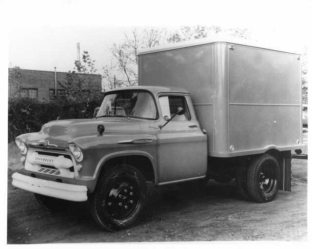 1957 Chevrolet 6100 6-Wheel Truck with Hercules Box Body Press Photo 0250