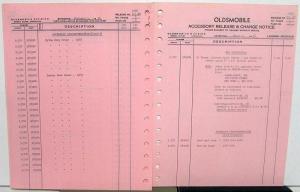 1956 Oldsmobile Dealer Parts Book Supplements Accessory Release & Change Notice