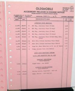 1956 Oldsmobile Dealer Parts Book Supplements Accessory Release & Change Notice