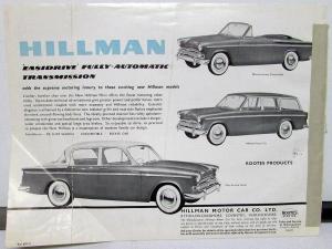 1960 Hillman Automobiles Sales Brochures Set Of 4 Husky Minx Easidrive Trans