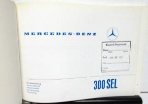 1966 1967 Mercedes-Benz 300 SEL Owners Manual Care & Op Multi Language