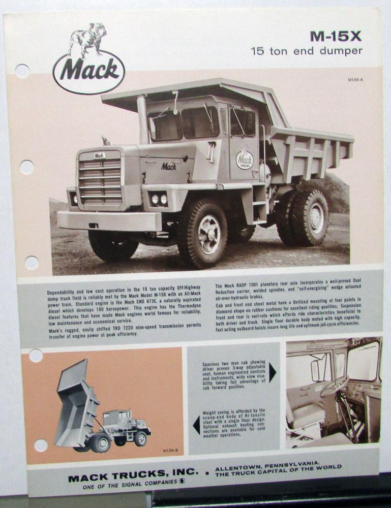 1972 Mack Truck Dealer Sales Brochure M15X 15 Ton Top End Dumper