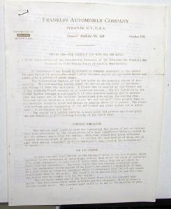 1922 & 1925 Franklin Auto Co Owners Bulletins #656 658 665 Care & Op Info