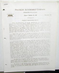 1922 & 1925 Franklin Auto Co Owners Bulletins #656 658 665 Care & Op Info