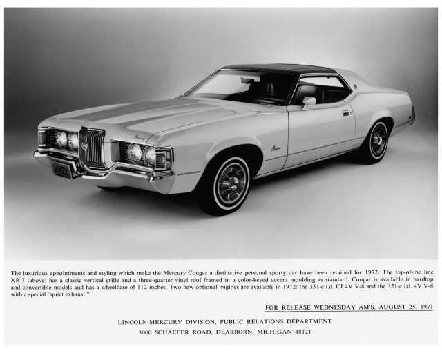 1972 Mercury Cougar XR-7 Press Photo 0111