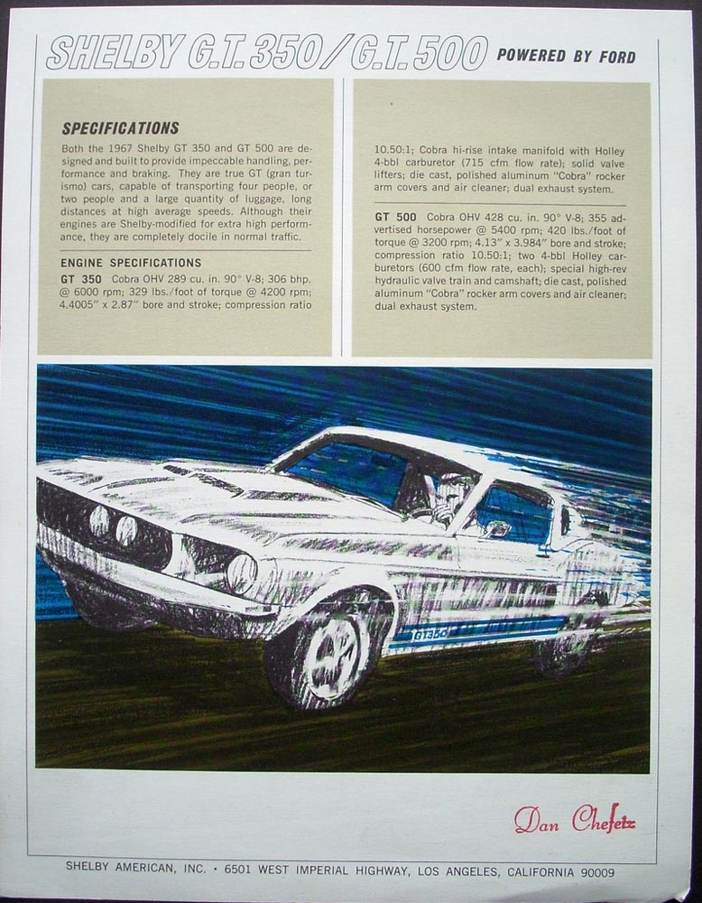 1967 ford mustang shelby gt 350 500 sales flyer dan chefetz dealer gt flyer