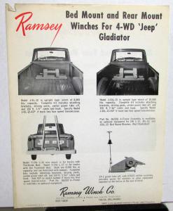 1963 Jeep Gladiator Truck Ramsey Winches Sales Sheet Accessories Wrecker