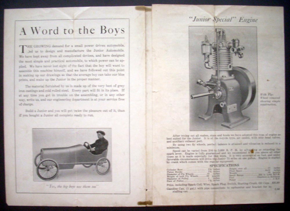 1917 1918 Junior No. 2 Auto Built for Boys Sypher Mfg Co Original Leaflet