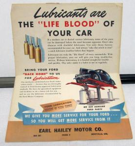1940 Ford Dealer Service Mailer Brochure Lubrication Earl Hailey Motor Co