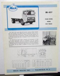 1963 Mack MB-401 P 4-Wheel Diesel COE Truck Sales Specifications Data Sheet