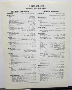 1963 Mack MB-401 P 4-Wheel Diesel COE Truck Sales Specifications Data Sheet