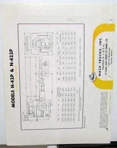 1960 Mack Truck Dealer Brochure Data Sheet N-42P & N-422P Cab-Forward
