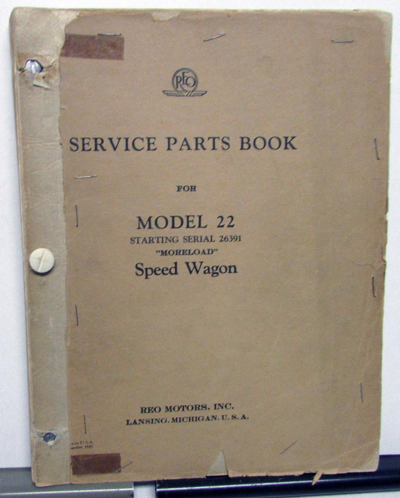 1946-47 REO Speed Wagon Trucks Dealer Model 22 Service Parts Book Original