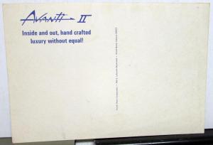 1966 67 68 Avanti II Dealer Promotional Postcard 6x9 Interior Features Original