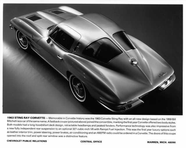 1963 Chevrolet Stingray Corvette Split Window Press Photo 0294