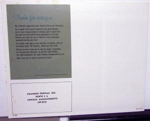 1969 Pontiac Dealer Sales Brochure Mailer Wide Track LeMans GTO Firebird